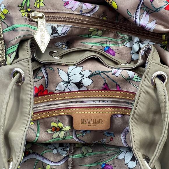 MZ Wallace Marlena Bedford Nylon Drawstring Backpack Tan Metallic Leather Trim main image 15